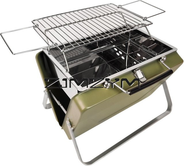 ZJMZYM Faltbarer Barbecue-Grill in Grün mit höhenverstellbarem Rost für Camping und Picknick - Bild 1