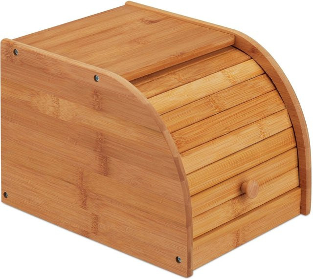 Relaxdays Brotkasten aus Bambus mit Rolldeckel in Natur und Beige, B/T/H: 18,2 x 20,2 x 27 cm - Bild 1