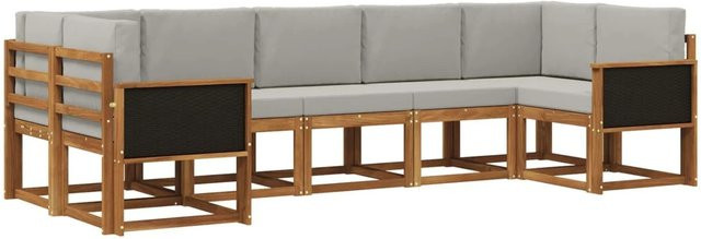 vidaXL Outdoor-Sofagarnitur L-Form aus Akazienholz in Natur mit Kissen in Hellgrau - Bild 1