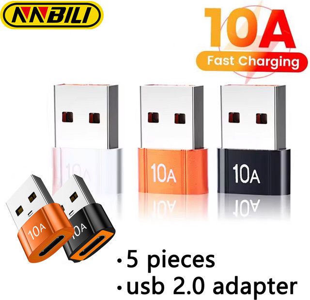 NNBILI USB-A auf USB-C Adapter, 10A Schnellladeadapter mit OTG-Anschluss, Schwarz - Bild 1