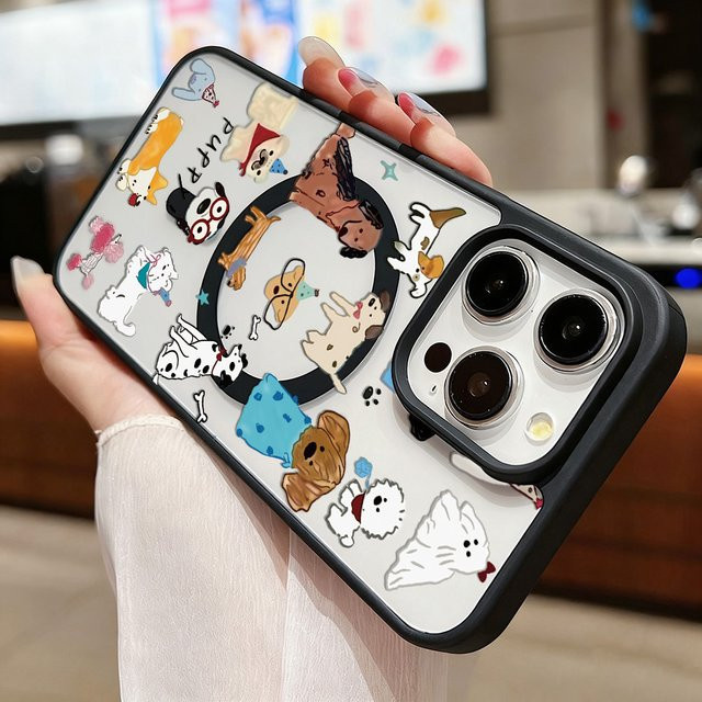 Stoßfeste magnetische iPhone Handyhülle mit Tier-Design und Umhängeband in Multicolour, matte Acryl-Abdeckung für iPhone 17 Pro Max bis iPhone 11 - Bild 1