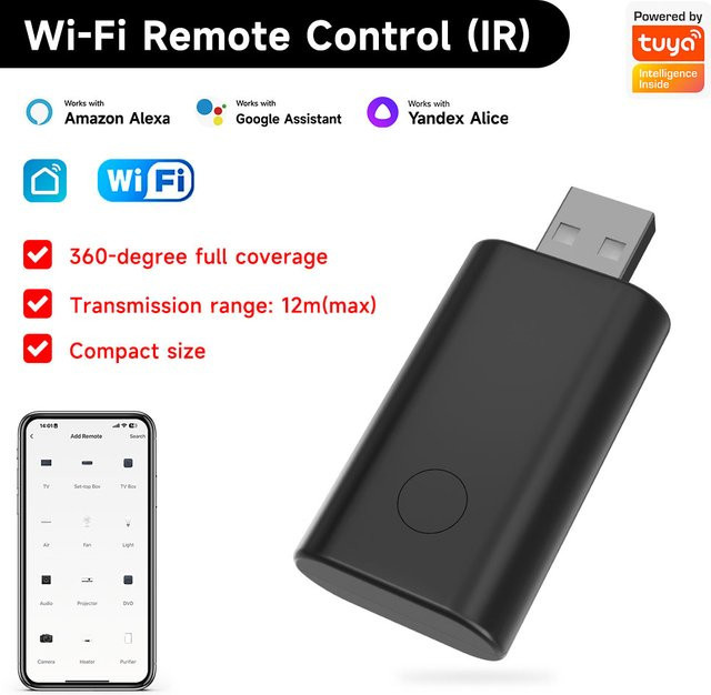 iHseno Intelligente Wi-Fi Universal-IR-Fernbedienung als 360° Infrarot-Blaster für Fernseher und Klimaanlagen in Schwarz, kompatibel mit Alexa und Google Home - Bild 1