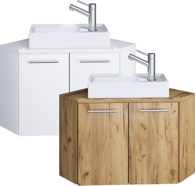 VCM Badezimmer Set Vilosa in Weiß bestehend aus Eckschrank und Keramik-Waschbecken für das Gästebad - Bild 1