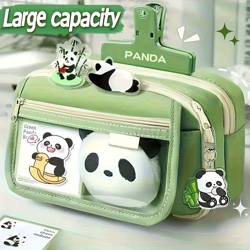 Panda Cosas Federmäppchen-Set in Beige und Grün mit Panda-Aufklebern und Textil-Organizer - Bild 3