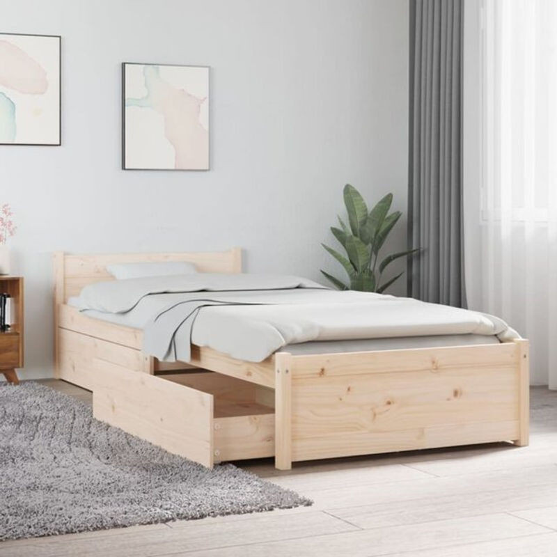 Massivholzbett Vidaxl aus Kiefer mit Schubladen in Braun und Natur, Skandinavischer Stil, B/T/H: 75 x 190 x 80,5 cm - Bild 1