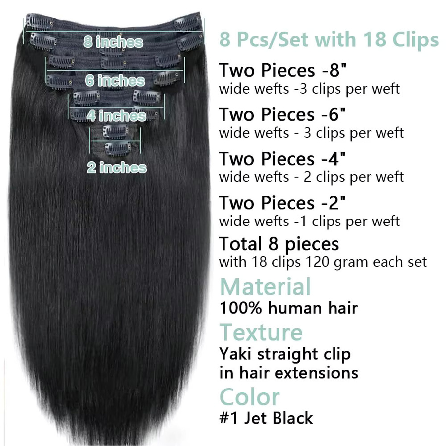 Happy Monday Clip-In-Haarverlängerungen, 100 % Echthaar, Schwarz, 120 g - Bild 2