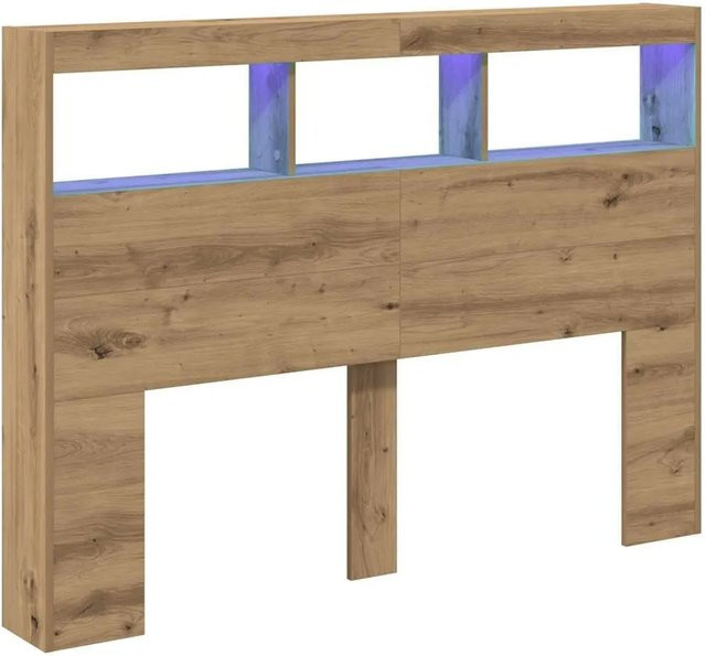 vidaXL LED-Kopfteil Artisan-Eiche mit Ablage und USB-Anschluss, Farbe: Braun, B/T/H: 140 x 17 x 102 cm - Bild 1