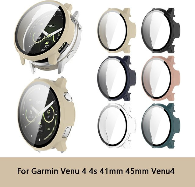 Aaigea Gehäuse mit gehärtetem Glas für Garmin Venu 4 4s, Schwarz - Bild 1