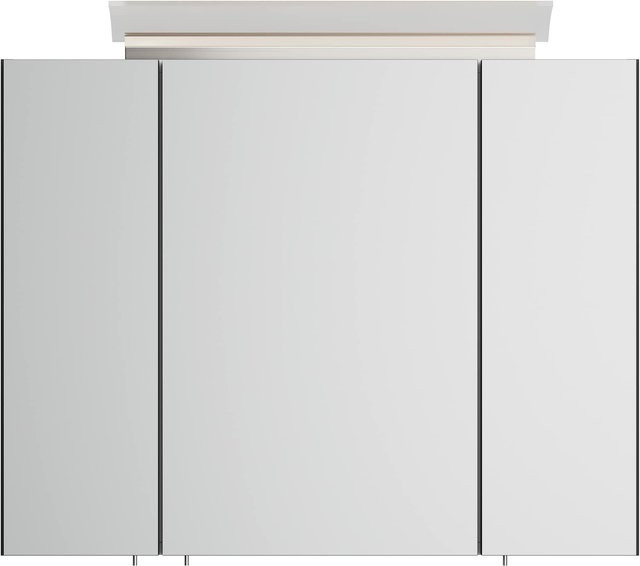 Spiegelschrank Posseik in Weiss Hochglanz mit LED-Acrylglaslampe und Glastüren, Breite: 80 cm, Höhe: 62 cm, Tiefe: 17 cm - Bild 1
