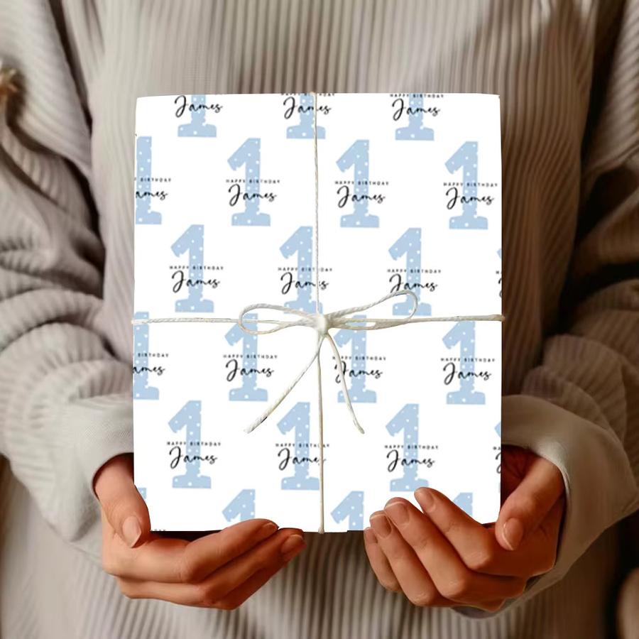 Personalisierbares Geschenkpapier für den 1. Geburtstag von joy-enlife in Rosa und Blau mit Zahlendesign - Bild 2