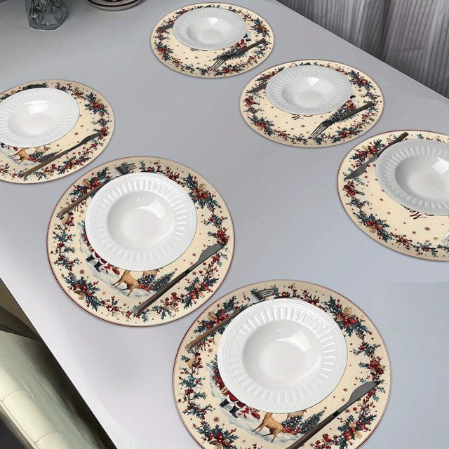 VIKAMA Runde Weihnachts-Tischsets mit Weihnachtsmann Motiv für Esszimmer und Küche - Bild 1