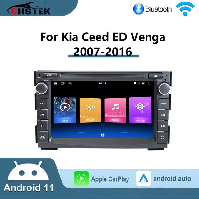 CHSTEK Android 11 Autoradio mit kabellosem Carplay für Kia Ceed ED Venga 2007–2016 in Schwarz mit GPS und WLAN - Bild 1