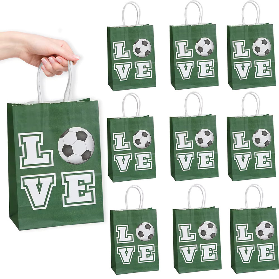 10 Stück Fußball-Partygeschenktüten aus Papier in Grün für Kindergeburtstage und Party-Dekoration - Bild 1
