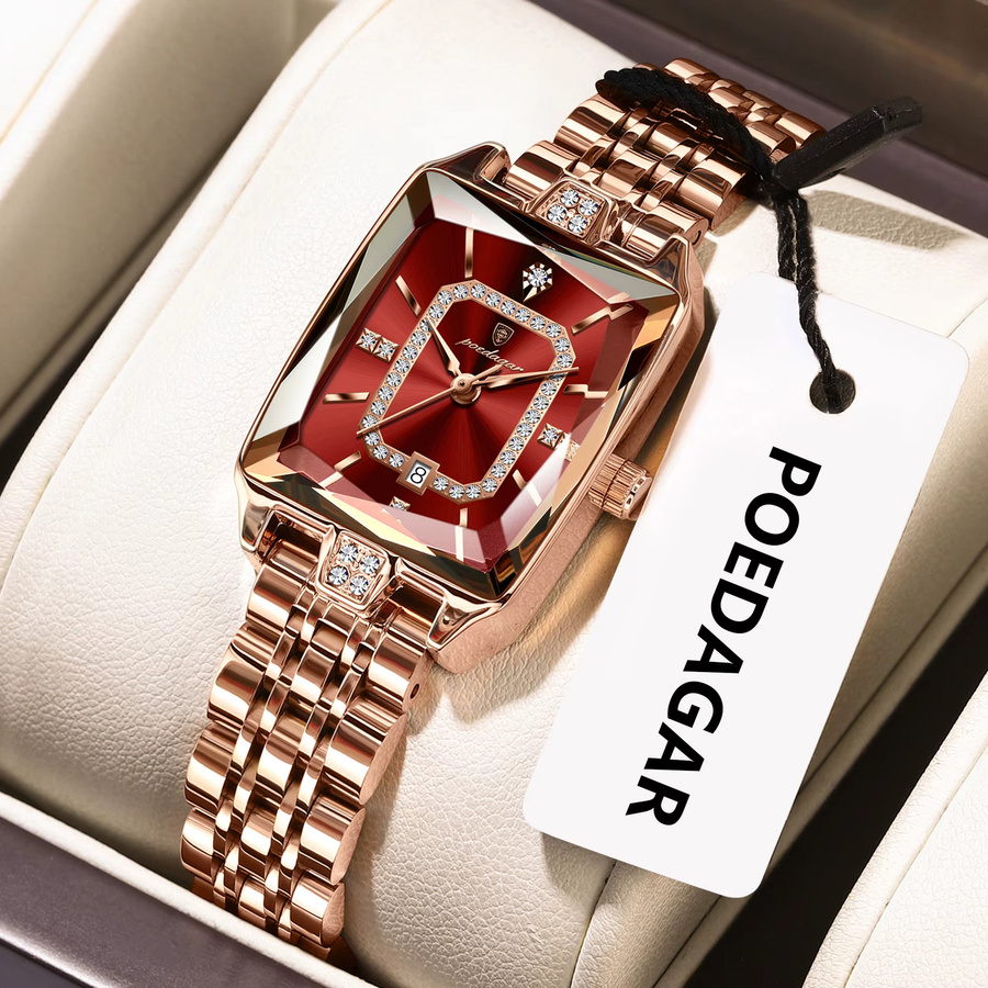 POEDAGAR Armbanduhr Edelstahl, Quarz, Datum, Damen, Roségold - Bild 2