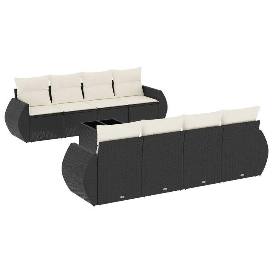vidaXL 9-teilige Garten-Sofagarnitur aus Poly-Rattan in Schwarz mit Kissen und Gartentisch - Bild 2