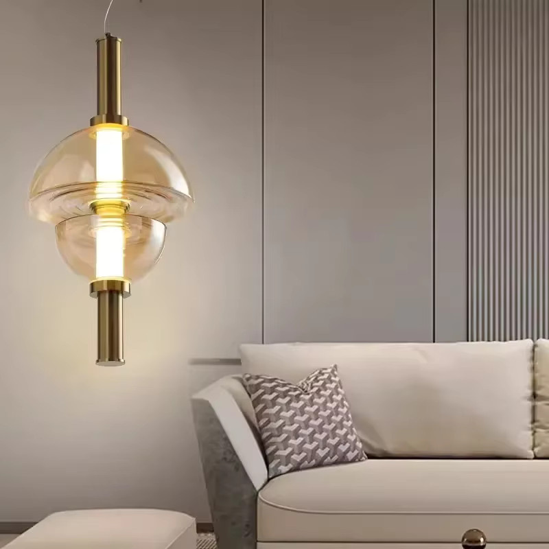 TAONUANSHU Moderne LED-Pendelleuchte aus Glas und Metall in Transparent mit warmweißem Licht für Esszimmer und Schlafzimmer - Bild 2