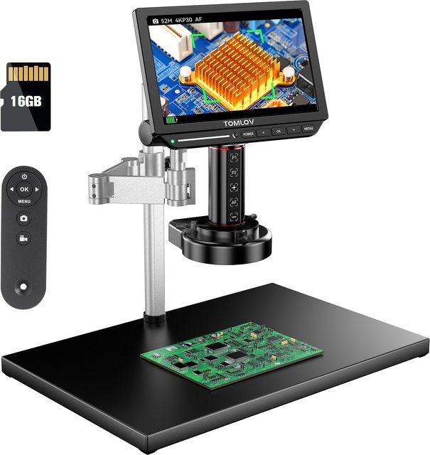 TOMLOV 4K Digitales HDMI Mikroskop TM4K-AF mit Autofokus und LED-Licht in Schwarz für die Elektronik- und Telefonreparatur - Bild 1