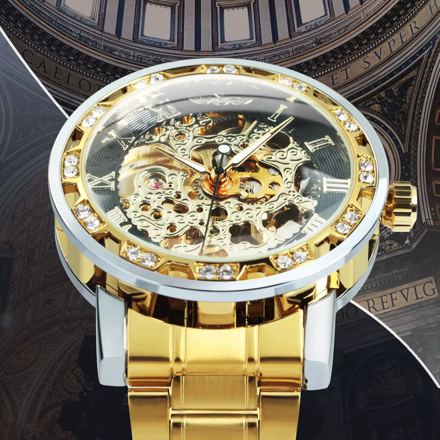 WINNER Skelett-Uhr, Automatik, Edelstahlarmband, Herren, Schwarz - Bild 3