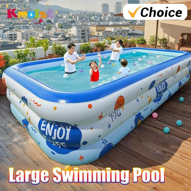 Kmoist Aufblasbarer Rechteck-Pool für Kinder mit Meerestier-Motiv, Blau, B/T/H: 160 x 160 x 56 cm - Bild 1