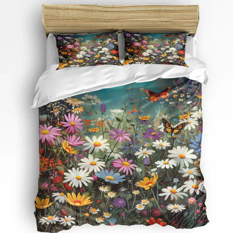 3-teiliges Bettwäsche-Set mit Gänseblümchen, Schmetterling und Sommerflieder für Single-Betten, B/H: 135 x 200 cm - Bild 3