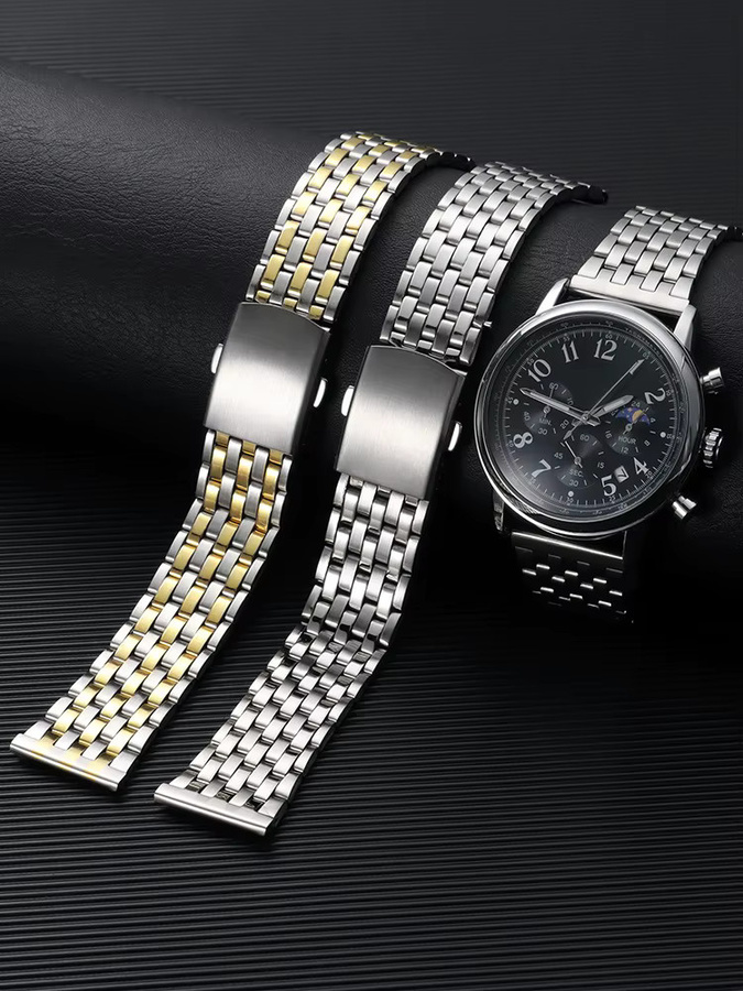 Uhrenarmband Edelstahl, Bicolor, Silber-Gold, Unisex, Faltschließe - Bild 3