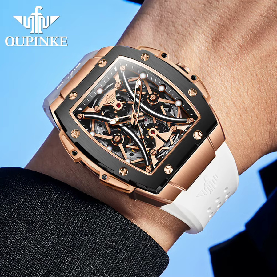 OUPINKE Armbanduhr, Automatik, Tonneau, Roségold, Schwarz, Herren - Bild 4