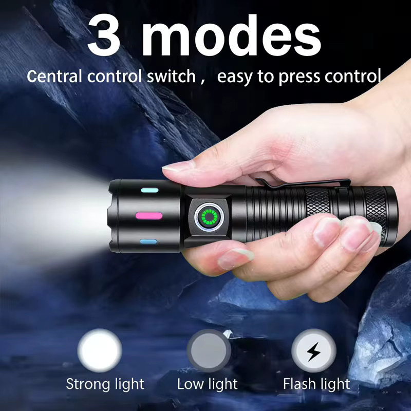 Mikenoon Mini-LED-Taschenlampe aus Aluminiumlegierung, wiederaufladbar, schwarz, zoombar und wasserdicht - Bild 3