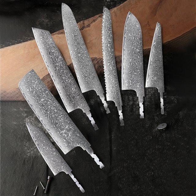 TURWHO Japanisches handgeschmiedetes Kochmesser aus AUS-10 Damaststahl als DIY Blank Blade in Silber ohne Griff - Bild 1