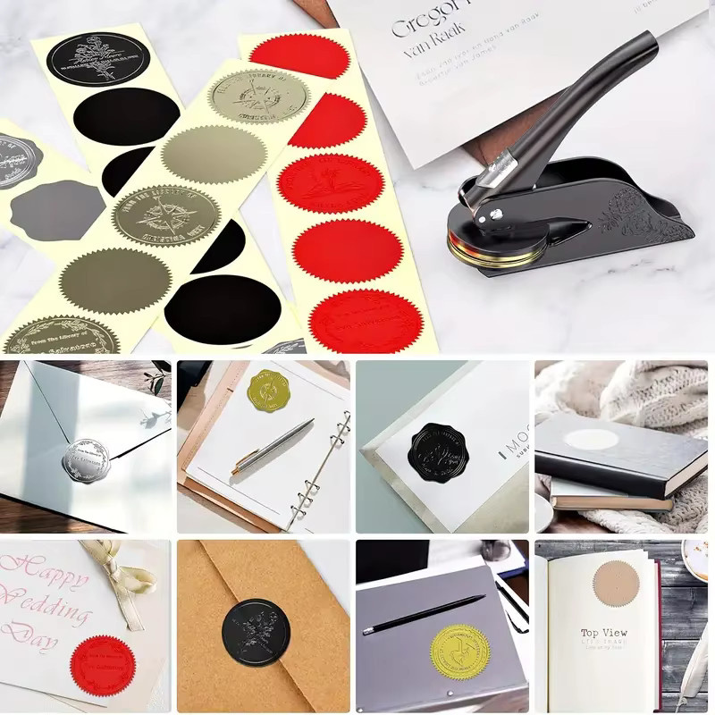 Personalisierter Embosser-Stempel mit Katzenmuster für deine individuelle Bibliothek, schwarzes Metalldesign für Bücher und Hochzeiten - Bild 2