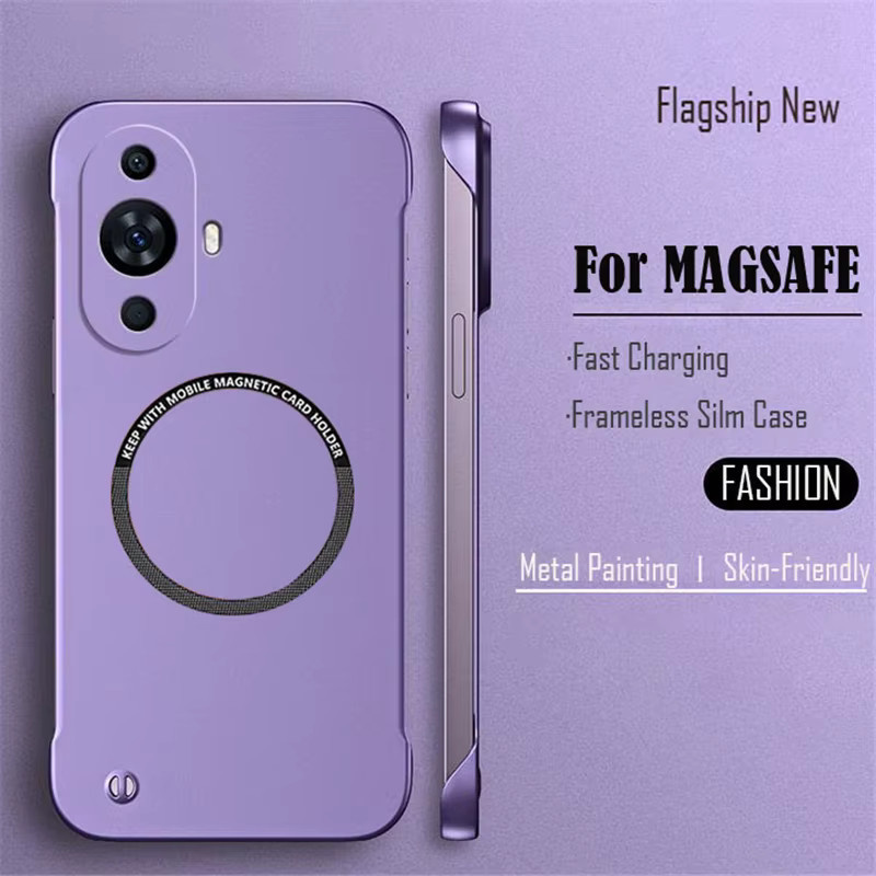 Magnetische MagSafe Schutzhülle für Huawei Nova 13 12 11 10 9 Pro, ultradünne rahmenlose PC-Matte Telefonabdeckung in Silber und Lila - Bild 1