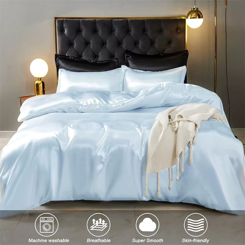 Dreamreal 3-teiliges Bettwäsche-Set aus 100% natürlicher Maulbeerseide mit Bettbezug und 2 Kissenbezügen, einfarbig in Gold, Blau oder Braun - Bild 3