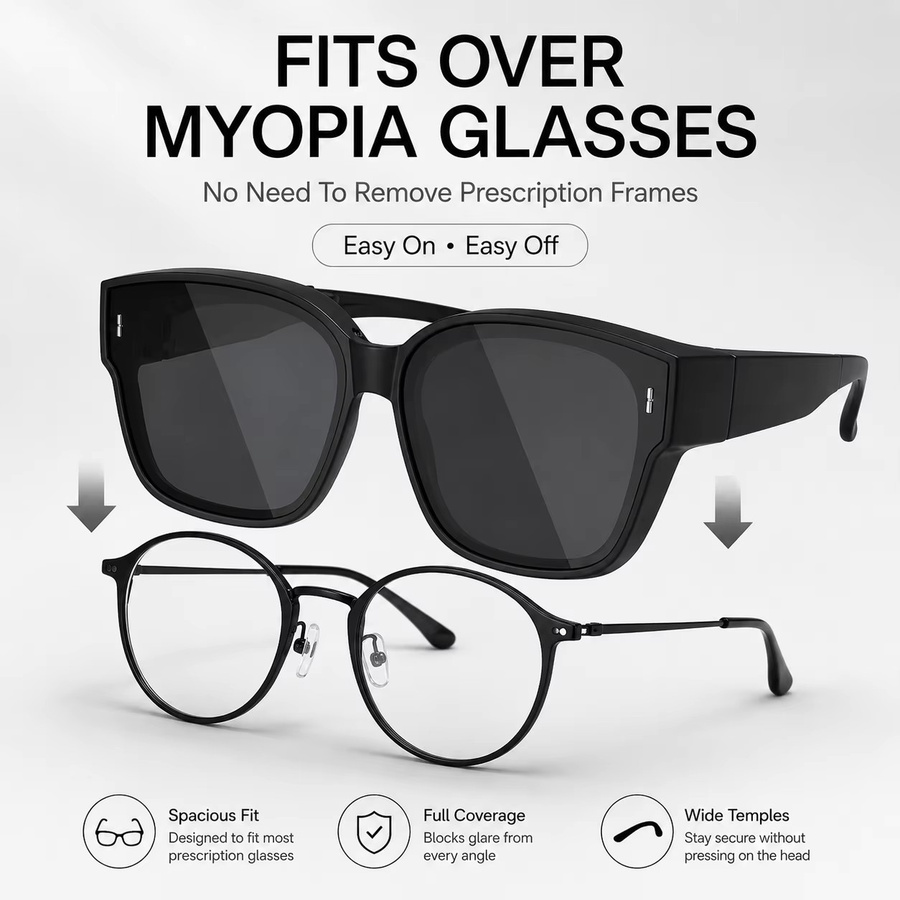 AWGSEE Fitover-Sonnenbrille, Vollrand, Square, Kunststoff, black - Bild 2