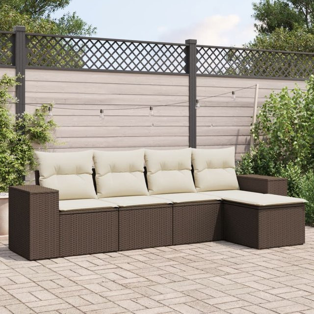 vidaXL 5-tlg. Garten-Sofagarnitur aus Polyrattan in Braun mit UV-beständigen Kissen und pulverbeschichtetem Stahlgestell - Bild 3