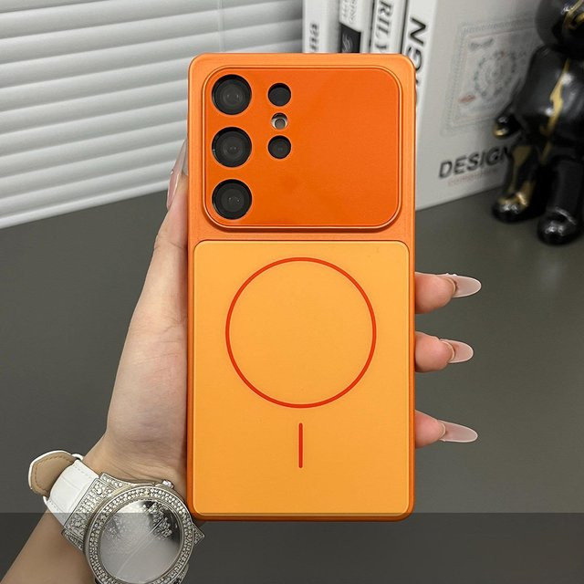 Samsung Galaxy S24 S23 Plus Magnetische Matte PC Hülle mit kabellosem Laden in Orange - Bild 1