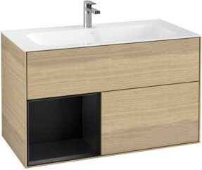 V&B Waschtischunterschrank Finion mit Wandbeleuchtung in Eichenfurnier lackiert, Breite: 99,6 cm, Höhe: 49,8 cm - Bild 1
