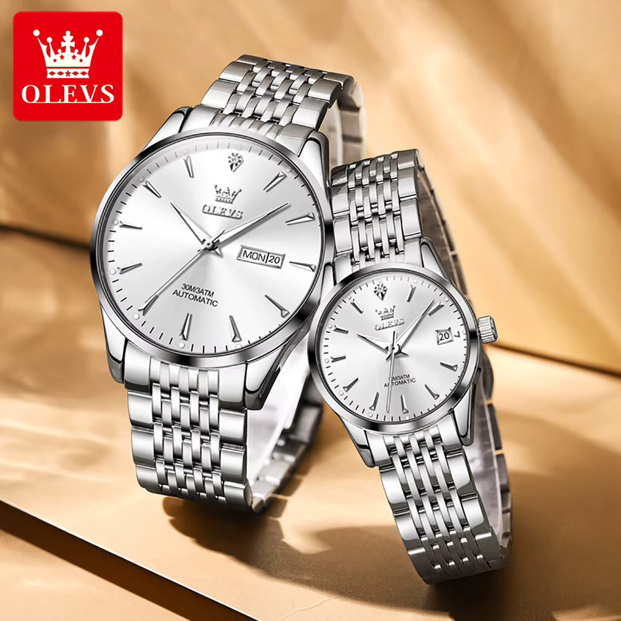 OLEVS Armbanduhr Automatik, Edelstahl, Silber, Weiß, Unisex - Bild 3