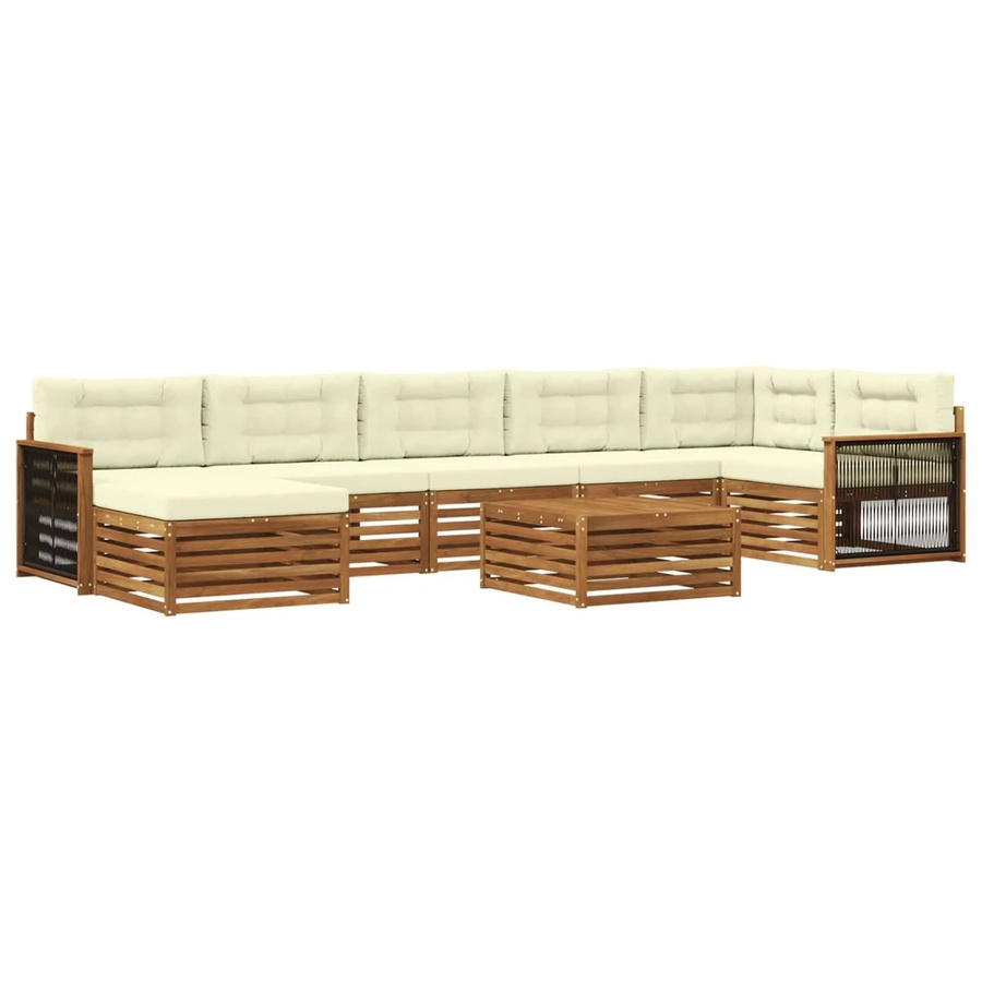 vidaXL Outdoor-Sofagarnitur L-Form aus Akazienholz mit 8 Kissen in Natur und Beige - Bild 2