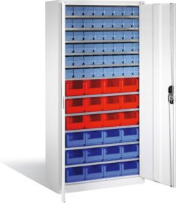 C+P Magazinschrank mit 72 Sichtlager- und Regalkästen in Lichtgrau, H: 198,0 cm, B: 100,0 cm, T: 42,0 cm - Bild 1