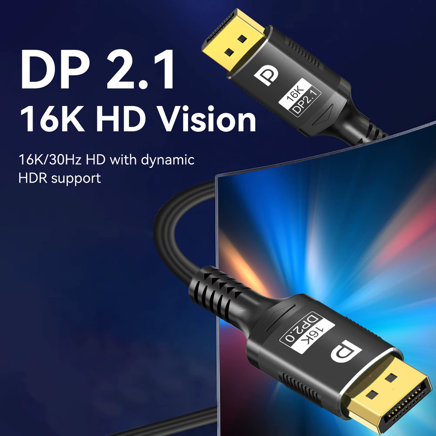 FDBOY DisplayPort Kabel DP2.1 in Schwarz für 16K@30Hz und 8K@60Hz mit 80Gbps Ultra HD Video und Audio für Gaming Monitor, Laptop und TV - Bild 2