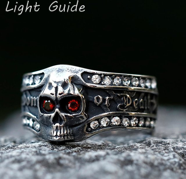 Herrenring Edelstahl, Totenkopf-Motiv, Zirkonia, Silber - Bild 1