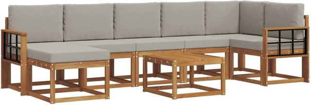 vidaXL Outdoor-Sofagarnitur 8-teilig aus Akazienholz in Natur mit hellgrauen Kissen im L-Shape Design - Bild 1