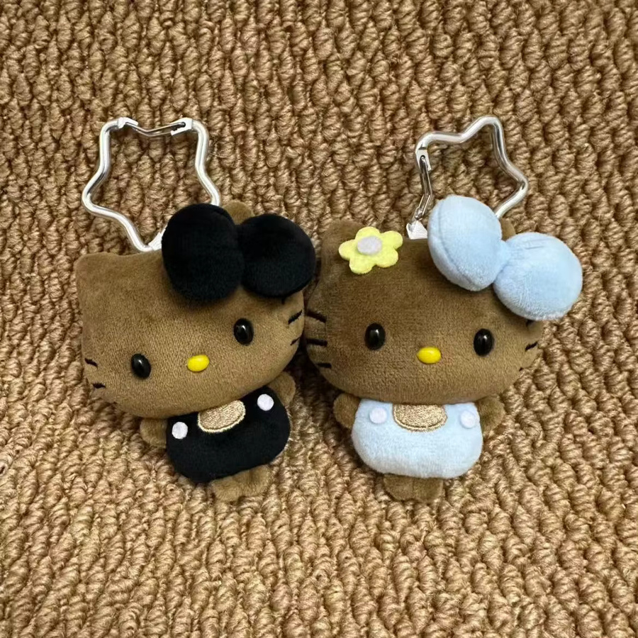 E-Strong Hello Kitty Plüsch-Schlüsselanhänger, braun, rosa Schleife - Bild 1
