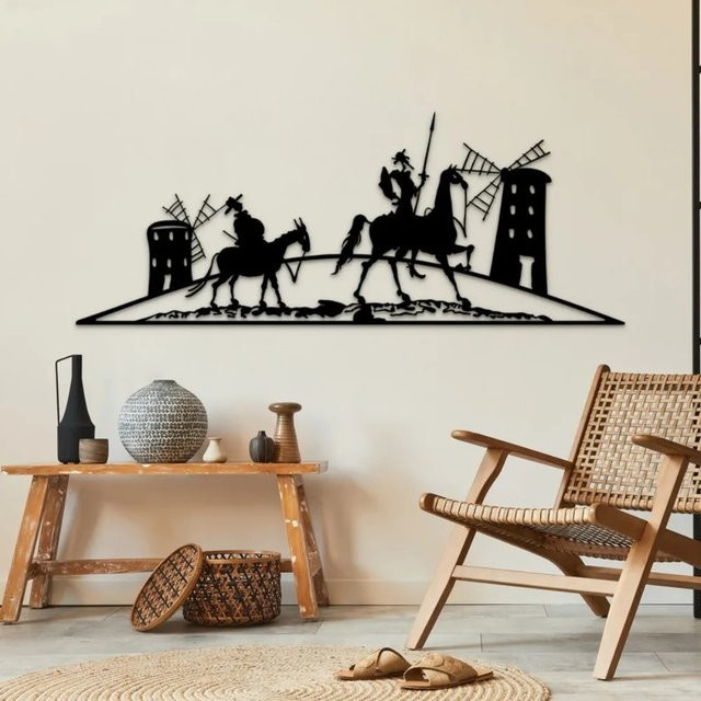 CIFBUY Don Quijote Metall-Wandkunst in Schwarz als minimalistische Silhouetten-Dekoration - Bild 1