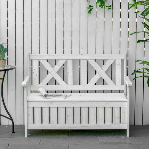 Outsunny Gartenbank aus Tannenholz mit Stauraum in Weiß, B/T/H: 115 x 61 x 85 cm - Bild 5