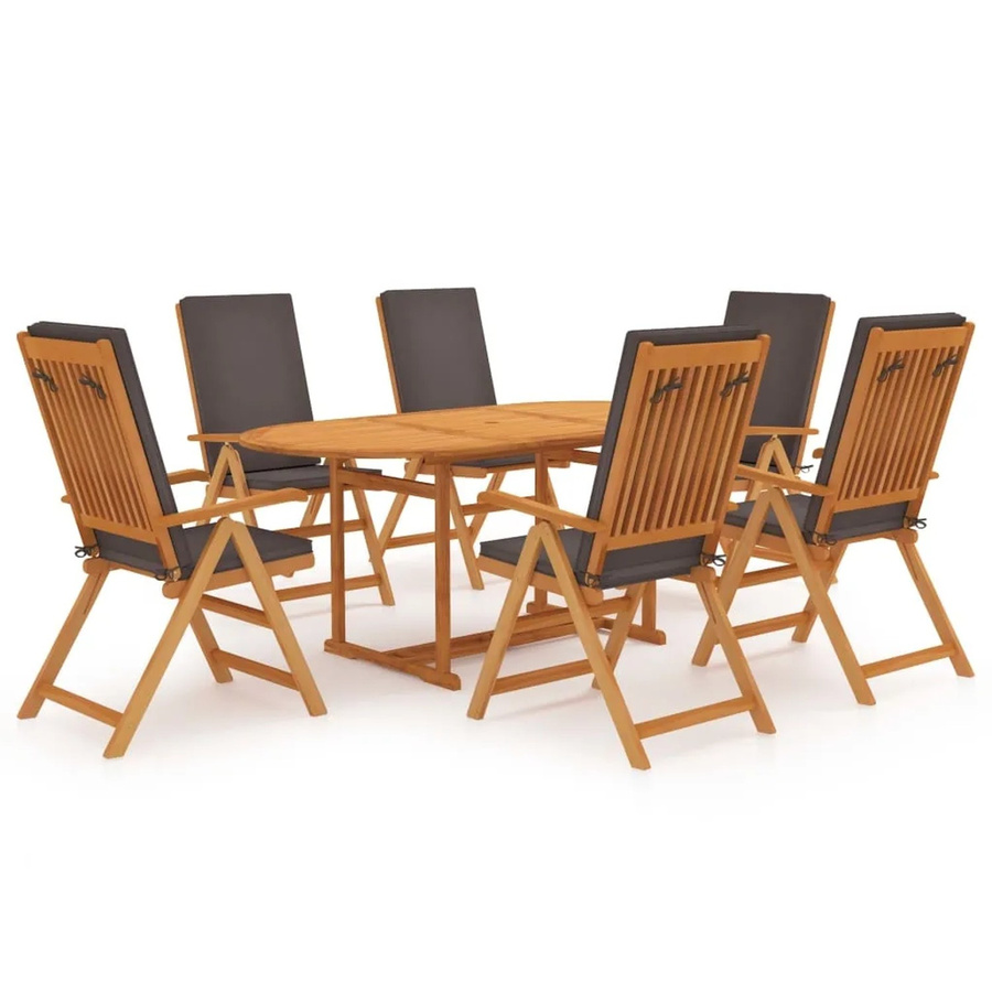 vidaXL 7-tlg Garten-Essgruppe aus Massivholz Teak mit Kissen in Grau Modell 1 - Bild 2