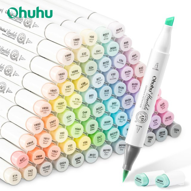 Ohuhu Honolulu Alkohol-Kunstmarker Set mit 96 Pastellfarben, nachfüllbare Doppelspitzen Marker für Manga, Skizzen und Zeichnungen, Mehrfarbig - Bild 1