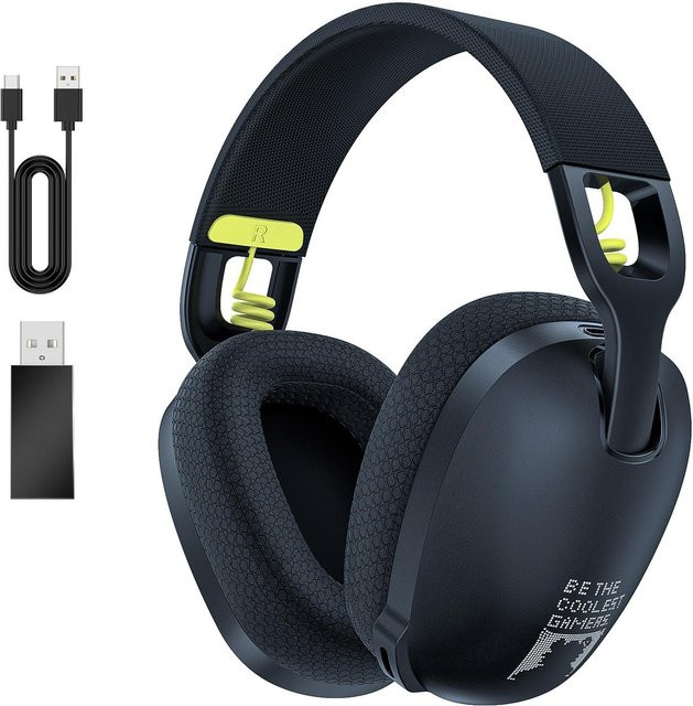 Onikuma B2 Gaming-Headset drahtlos 2,4 GHz Bluetooth 5.3 mit internem Mikrofon und 500 mAh Akku, Schwarz, B/T/H: 18 x 17,3 x 8 cm - Bild 1