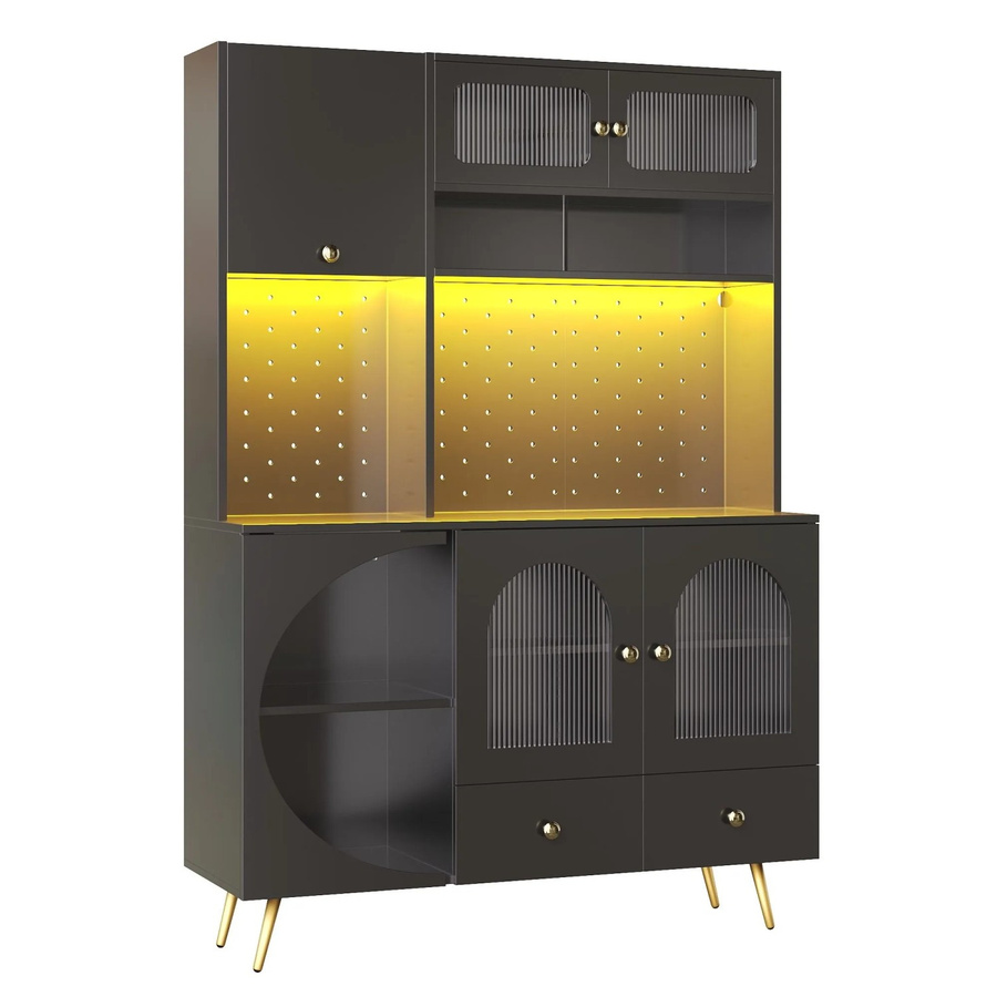 Merax Hochschrank Schwarz mit LED-Beleuchtung, USB-Steckdose und Glasböden, H x B x T: 176 x 120 x 40 cm - Bild 2