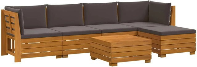 vidaXL Outdoor-Sofagarnitur 6-teilig aus Akazien-Massivholz in Braun mit UV-beständigen Kissen - Bild 1