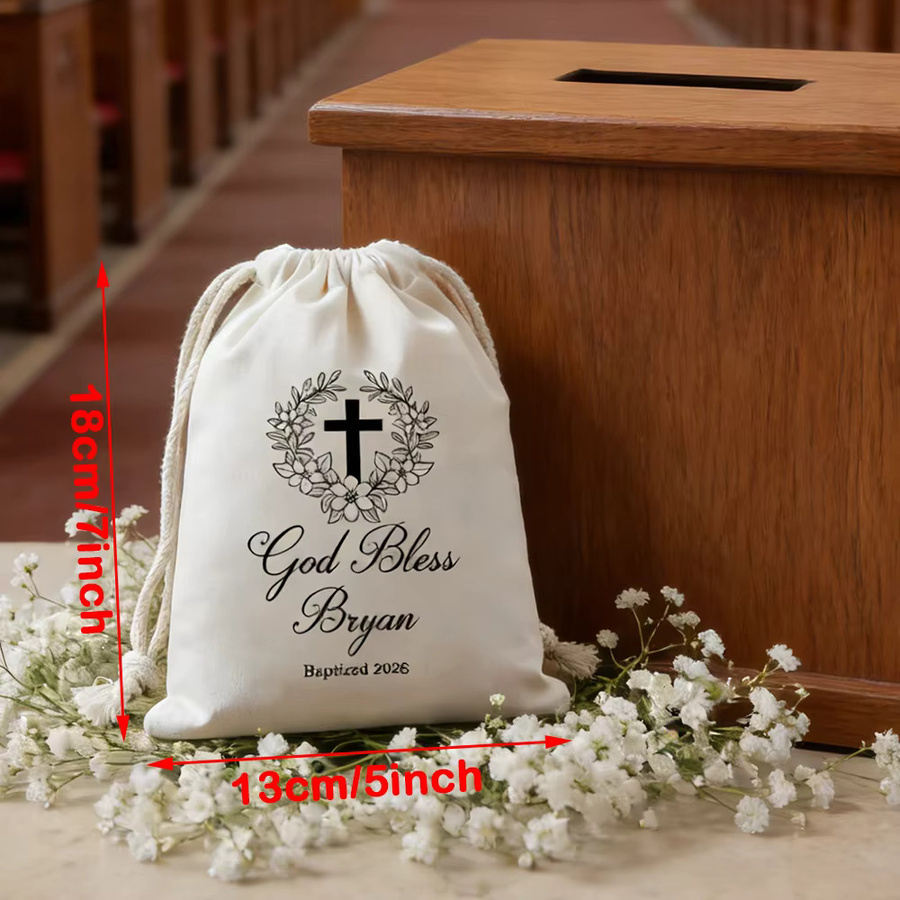 4-teiliges God Bless Mini-Zugbeutel Set in Weiß als Taufandenken und Erstkommunion-Zubehör für deine Gäste - Bild 2